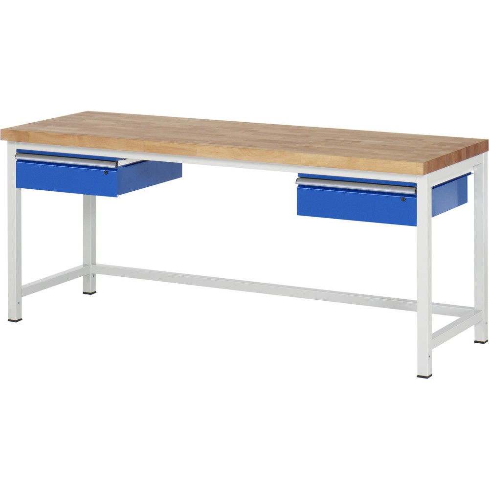 RAU Werkbank Serie 8000, HxBxT 840-1.040 x 2.000 x 700 mm, 2 Schubladen, Schubladen-TK 50 kg