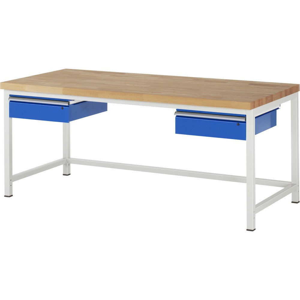 RAU Werkbank Serie 8000, HxBxT 840-1.040 x 2.000 x 900 mm, 2 Schubladen, Schubladen-TK 50 kg
