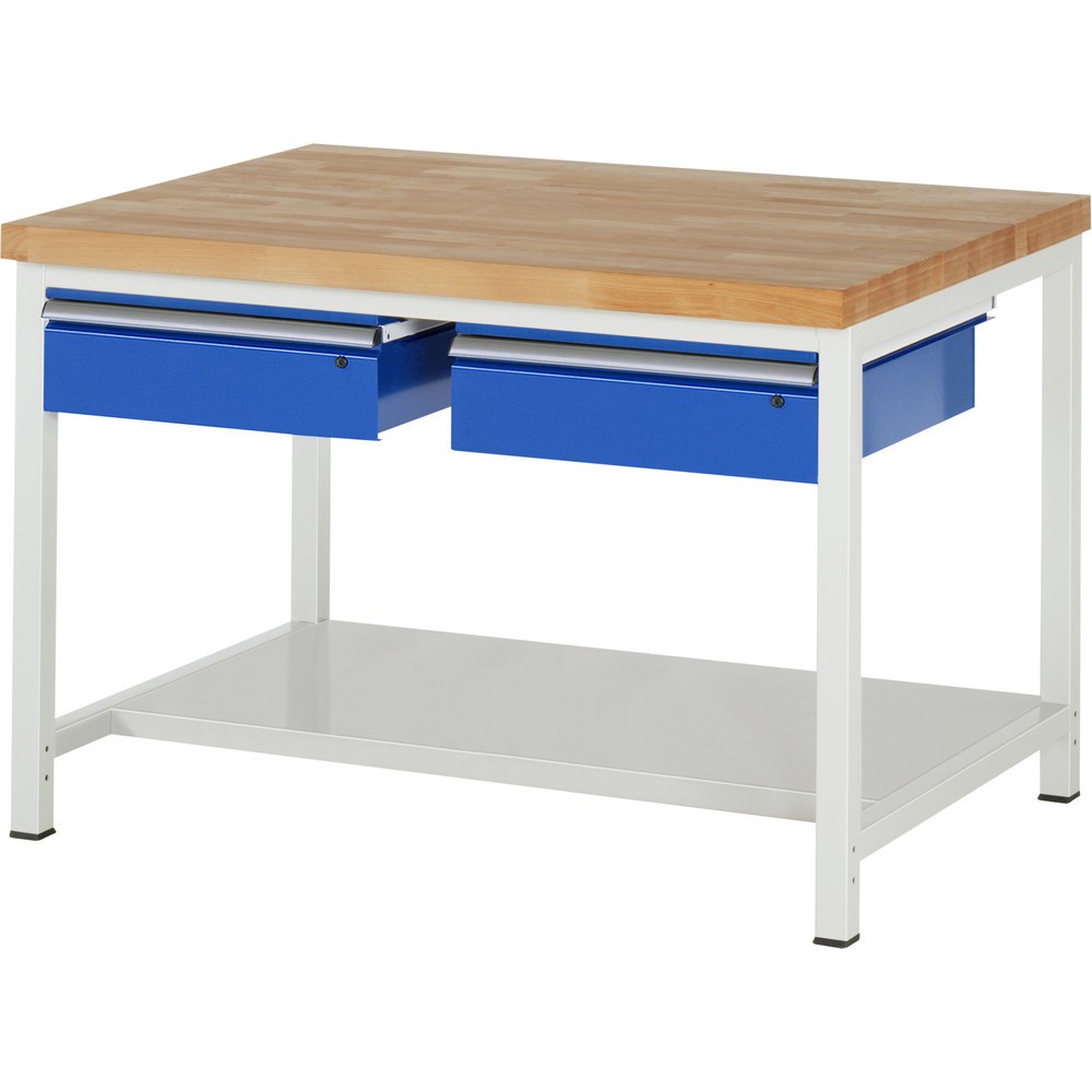 RAU Werkbank Serie 8000, HxBxT 840 x 1.250 x 900 mm, 2 Schubladen, 1 Ablageboden Tiefe 650 mm