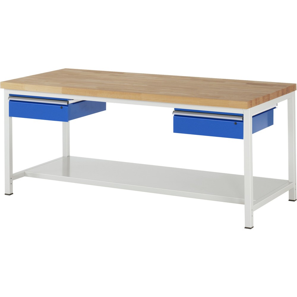 RAU Werkbank Serie 8000, HxBxT 840 x 2.000 x 900 mm, 2 Schubladen, 1 Ablageboden Tiefe 650 mm
