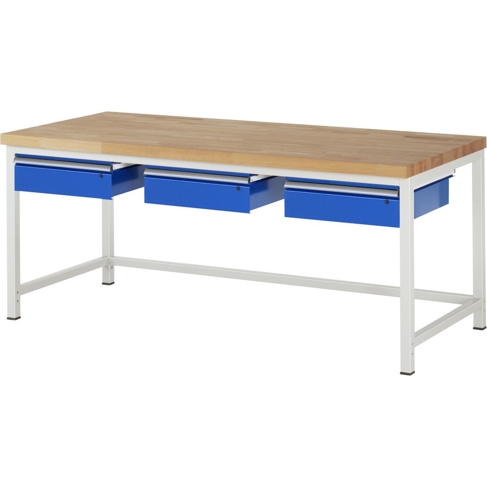 RAU Werkbank Serie 8000, HxBxT 840 x 2.000 x 900 mm, 3 Schubladen, Schubladen-TK 50 kg