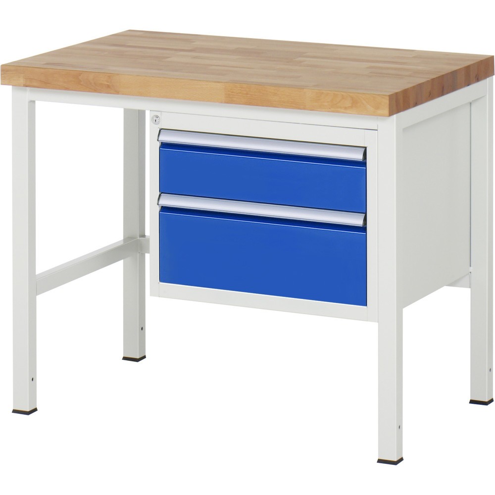 RAU Werkbank Serie 8000, HxBxT 840 x 1.000 x 700 mm, 2 x 90%-Auszug-Schubladen 1 x 150, 1 x 210 mm, Schubladen-TK 100 kg