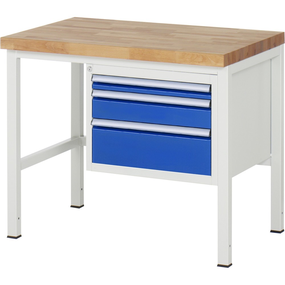 RAU Werkbank Serie 8000, HxBxT 840-1.040 x 1.000 x 700 mm, 3 x 100%-Auszug-Schubladen 1 x 60, 1 x 120, 1 x 180 mm, Breite 490 mm