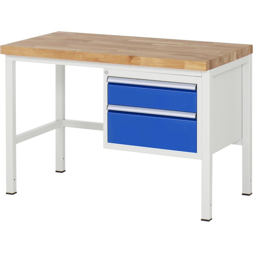 RAU Werkbank Serie 8000, HxBxT 840 x 1.250 x 700 mm, 2 x 90%-Auszug-Schubladen 1 x 150, 1 x 210 mm, Schubladen-TK 100 kg
