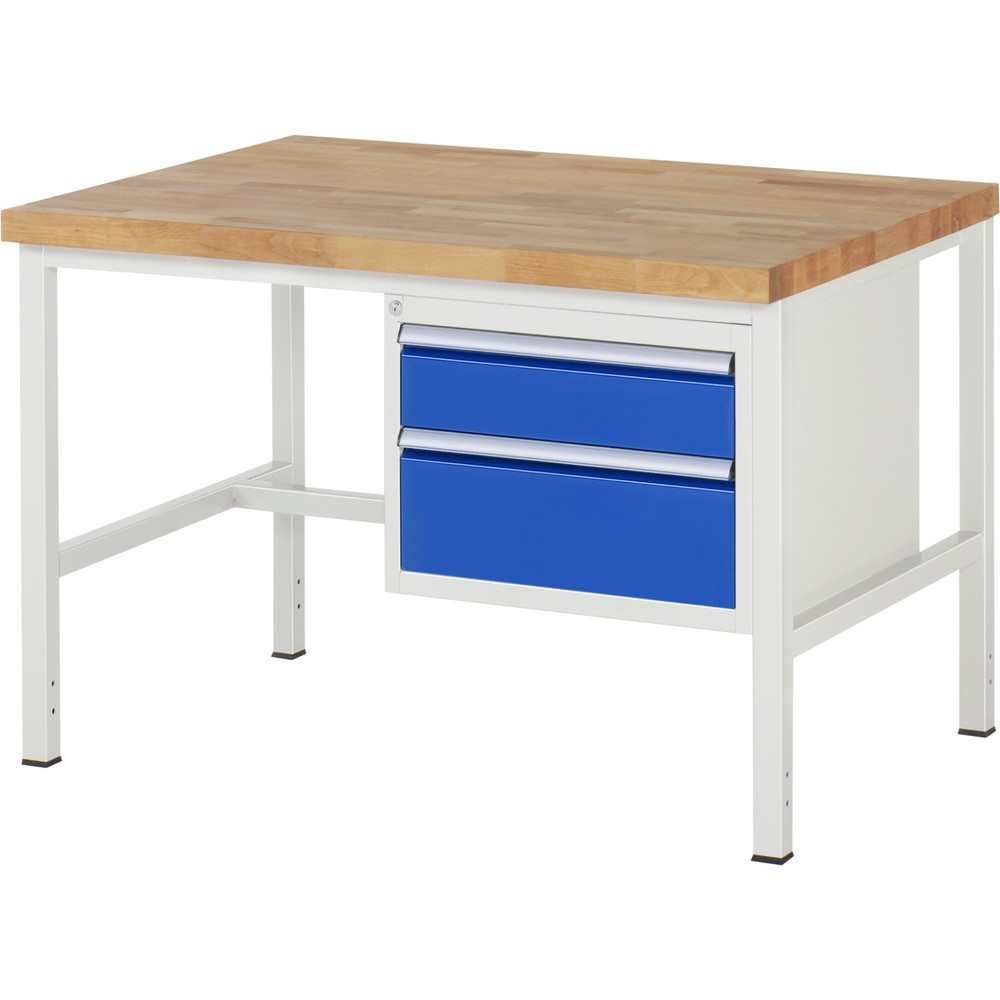 RAU Werkbank Serie 8000, HxBxT 840-1.040 x 1.250 x 900 mm, 2 x 100%-Auszug-Schubladen 1 x 150, 1 x 210 mm, Schubladen-TK 100 kg