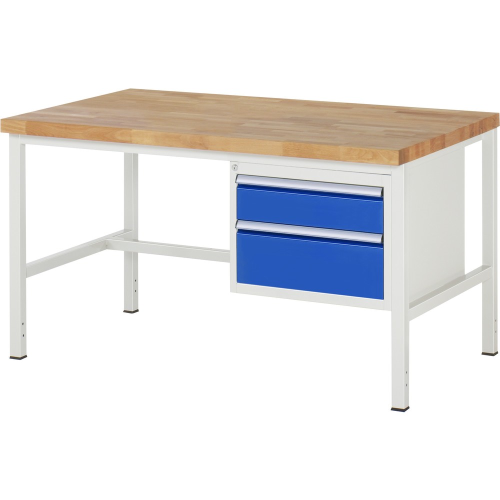 RAU Werkbank Serie 8000, HxBxT 840-1.040 x 1.500 x 900 mm, 2 x 90%-Auszug-Schubladen 1 x 150, 1 x 210 mm, Schubladen-TK 100 kg