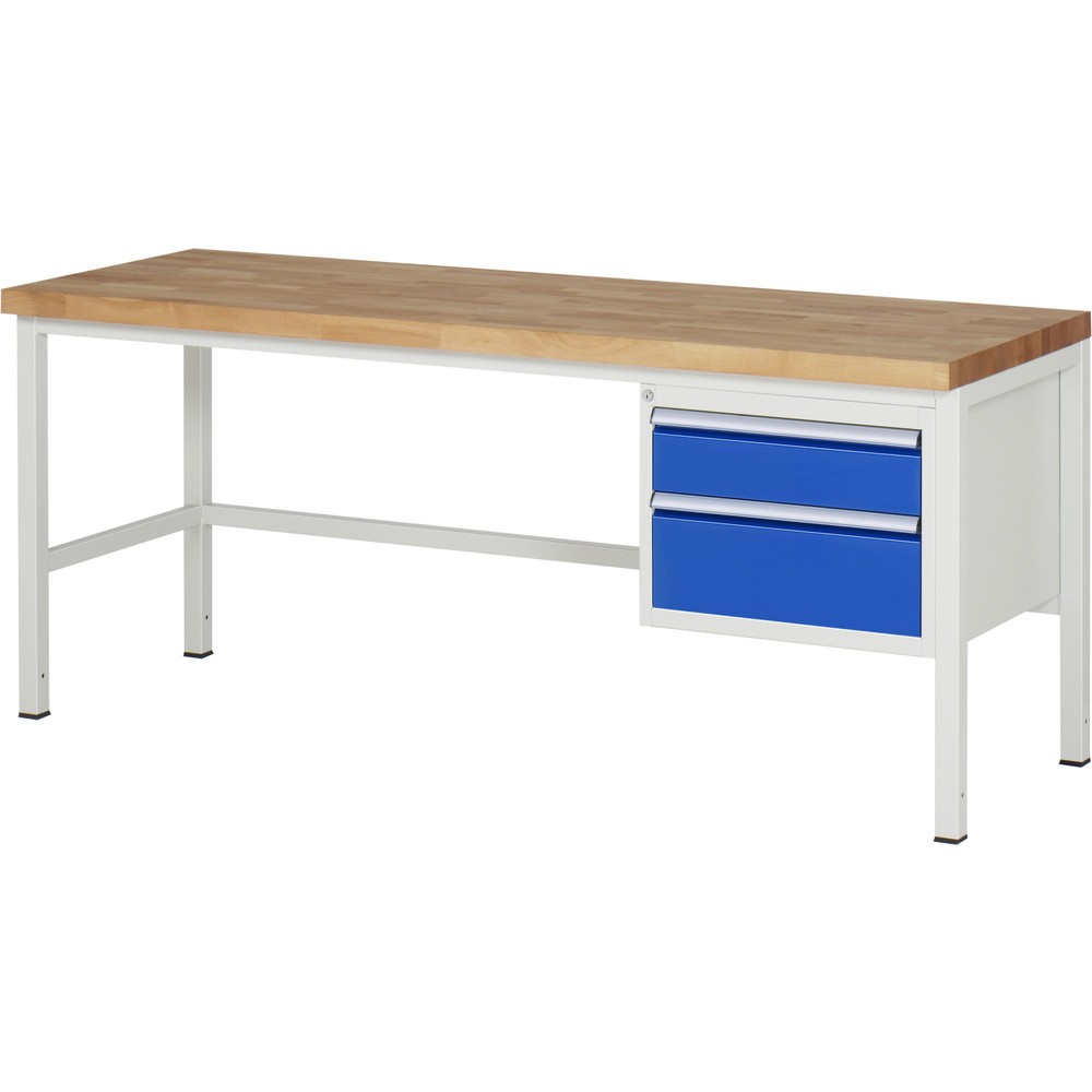 RAU Werkbank Serie 8000, HxBxT 840 x 2.000 x 700 mm, 2 x 100%-Auszug-Schubladen 1 x 150, 1 x 210 mm, Schubladen-TK 100 kg
