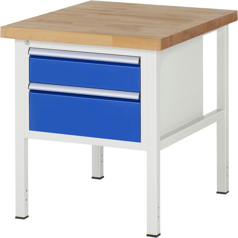 RAU Werkbank Serie 8000, HxBxT 840-1.040 x 750 x 900 mm, 2 x 90%-Auszug-Schubladen 1 x 150, 1 x 210 mm, Schubladen-TK 100 kg