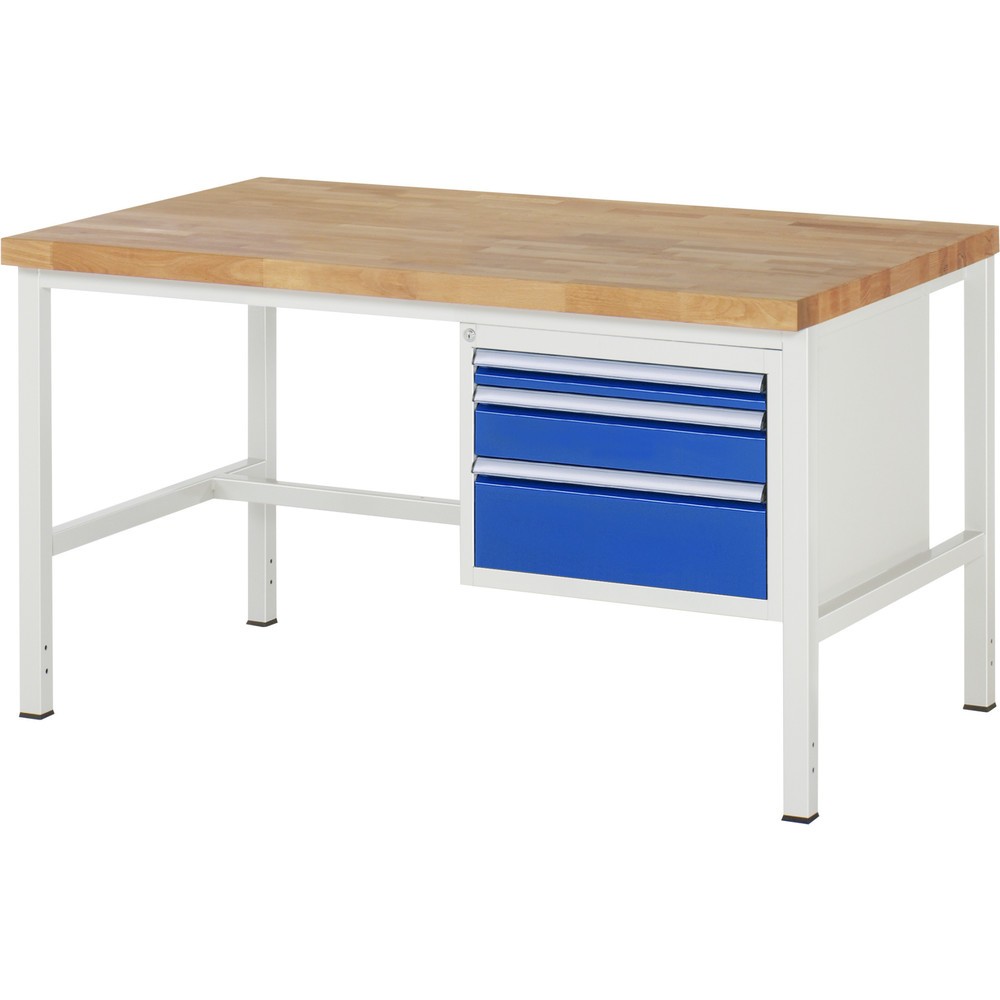 RAU Werkbank Serie 8000, HxBxT 840-1.040 x 1.500 x 900 mm, 3 x 90%-Auszug-Schubladen 1 x 60, 1 x 120, 1 x 180 mm, Schubladen-TK 100 kg