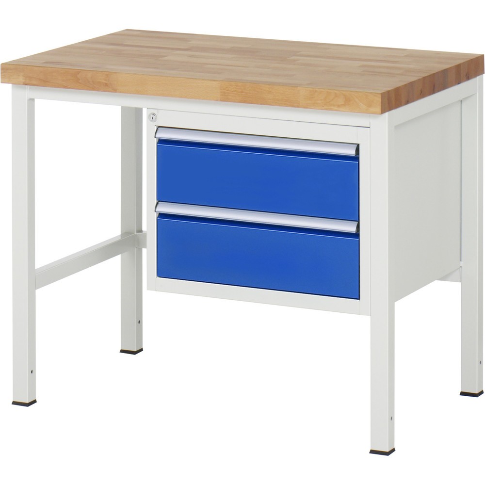 RAU Werkbank Serie 8000, HxBxT 840-1.040 x 1.000 x 700 mm, 2 x 90%-Auszug-Schubladen 2 x 180 mm, Schubladen-TK 100 kg