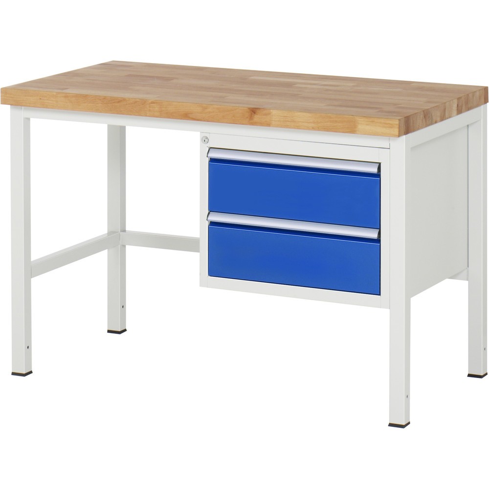 RAU Werkbank Serie 8000, HxBxT 840 x 1.250 x 700 mm, 2 x 100%-Auszug-Schubladen 2 x 180 mm, Schubladen-TK 100 kg