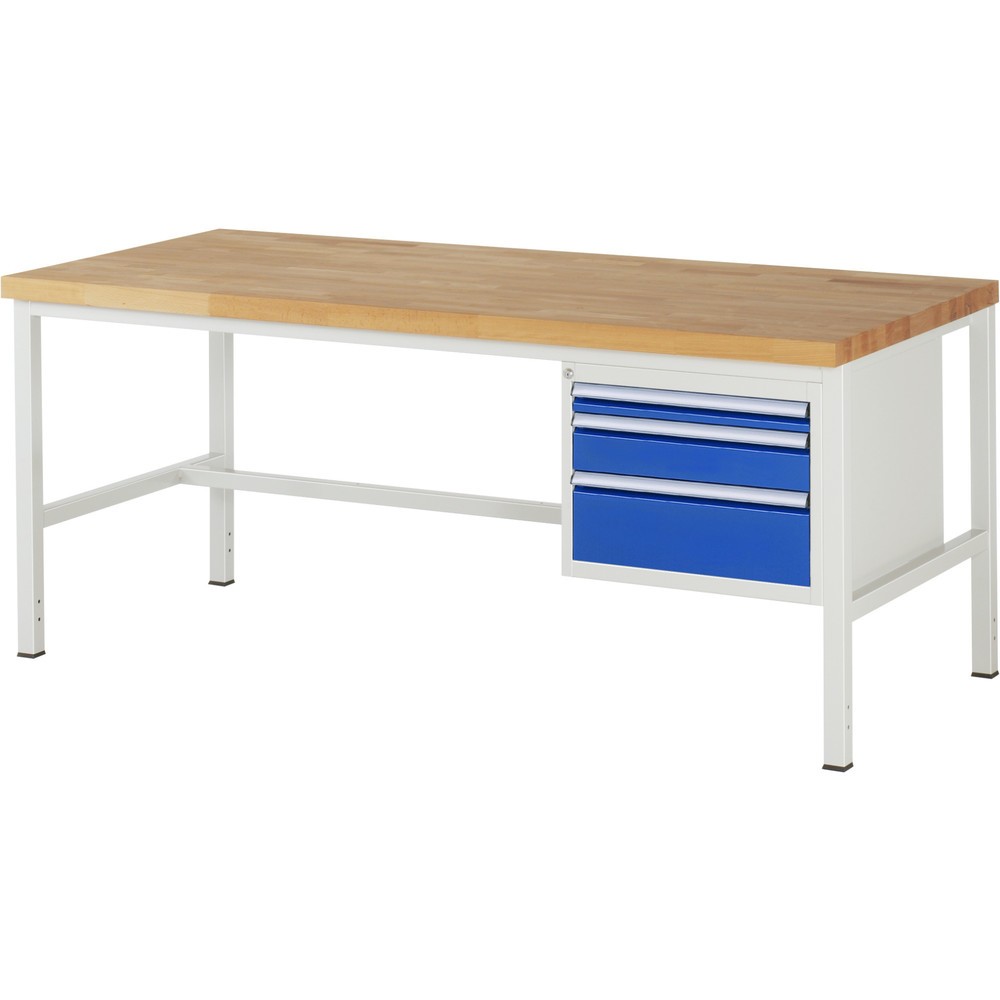 RAU Werkbank Serie 8000, HxBxT 840 x 2.000 x 900 mm, 3 x 100%-Auszug-Schubladen 1 x 60, 1 x 120, 1 x 180 mm, Schubladen-TK 100 kg