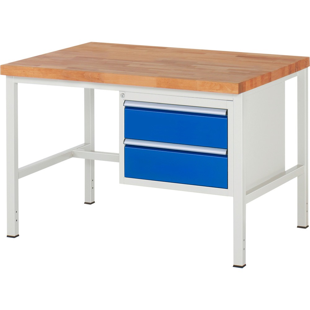 RAU Werkbank Serie 8000, HxBxT 840-1.040 x 1.250 x 900 mm, 2 x 90%-Auszug-Schubladen 2 x 180 mm, Schubladen-TK 100 kg