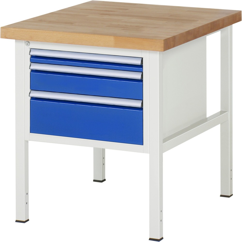 RAU Werkbank Serie 8000, HxBxT 840-1.040 x 750 x 900 mm, 3 x 90%-Auszug-Schubladen 1 x 60, 1 x 120, 1 x 180 mm, Schubladen-TK 100 kg