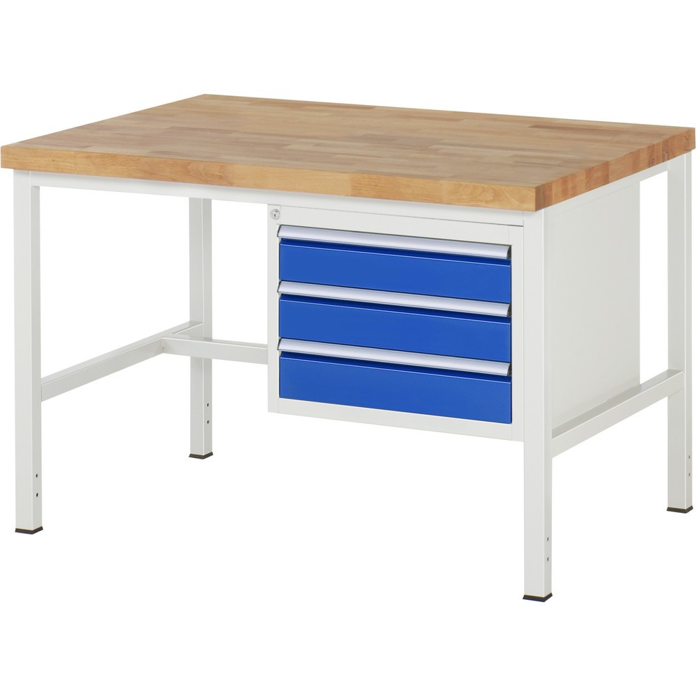 RAU Werkbank Serie 8000, HxBxT 840-1.040 x 1.250 x 900 mm, 3 x 100%-Auszug-Schubladen 3 x 120 mm, Schubladen-TK 100 kg