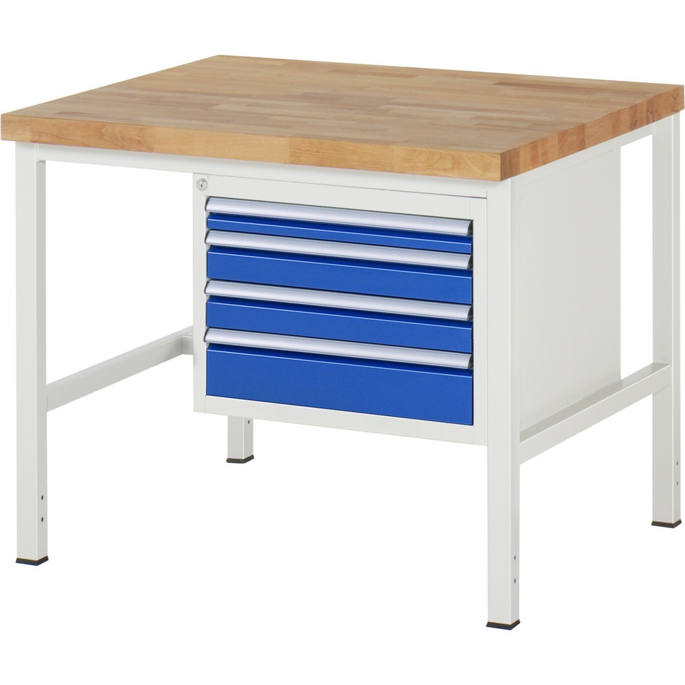 RAU Werkbank Serie 8000, HxBxT 840 x 1.000 x 900 mm, 4 x 100%-Auszug-Schubladen 1 x 60, 2 x 90, 1 x 120 mm, Schubladen-TK 100 kg