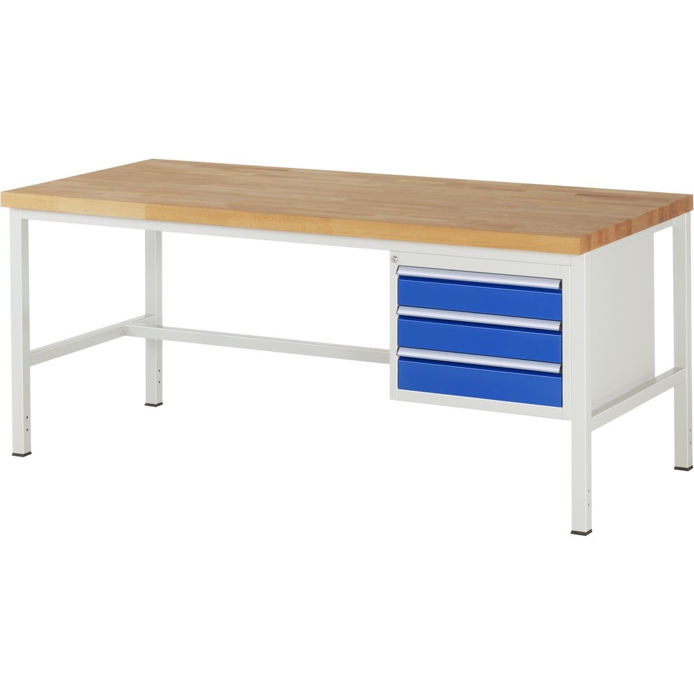 RAU Werkbank Serie 8000, HxBxT 840 x 2.000 x 900 mm, 3 x 90%-Auszug-Schubladen 3 x 120 mm, Schubladen-TK 100 kg