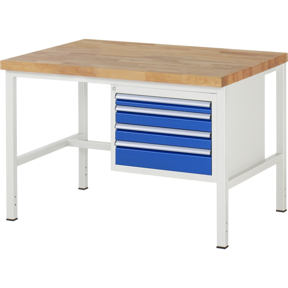RAU Werkbank Serie 8000, HxBxT 840 x 1.250 x 900 mm, 4 x 100%-Auszug-Schubladen 1 x 60, 2 x 90, 1 x 120 mm, Schubladen-TK 100 kg