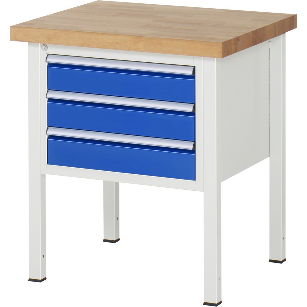 RAU Werkbank Serie 8000, HxBxT 840 x 750 x 700 mm, 3 x 90%-Auszug-Schubladen 3 x 120 mm, Schubladen-TK 100 kg