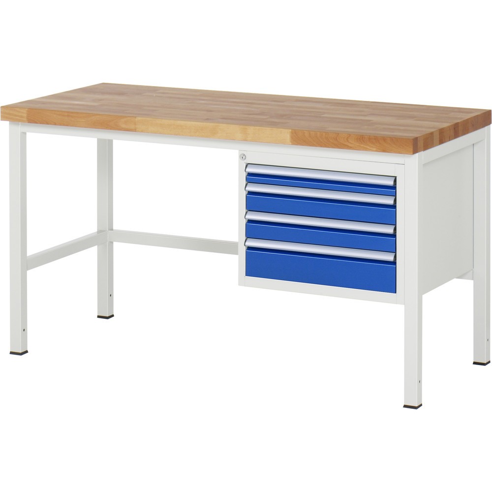 RAU Werkbank Serie 8000, HxBxT 840-1.040 x 1.500 x 700 mm, 4 x 100%-Auszug-Schubladen 1 x 60, 2 x 90, 1 x 120 mm, Breite 490 mm