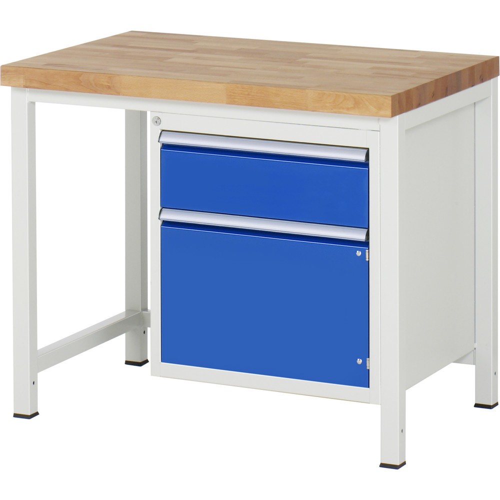RAU Werkbank Serie 8000, 1 Flügeltür, HxBxT 840-1.040 x 1.000 x 700 mm, 1 x 100%-Auszug-Schublade, ErgoScript