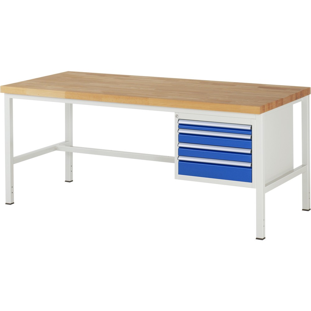 RAU Werkbank Serie 8000, HxBxT 840-1.040 x 2.000 x 900 mm, 4 x 100%-Auszug-Schubladen 1 x 60, 2 x 90, 1 x 120 mm, Breite 490 mm
