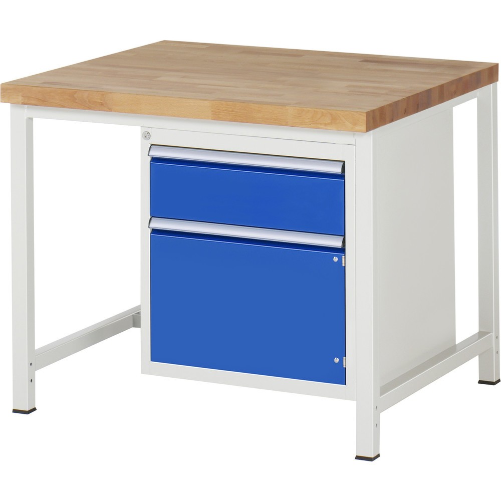 RAU Werkbank Serie 8000, 1 Flügeltür, HxBxT 840-1.040 x 1.000 x 900 mm, 1 x 90%-Auszug-Schublade, ErgoScript