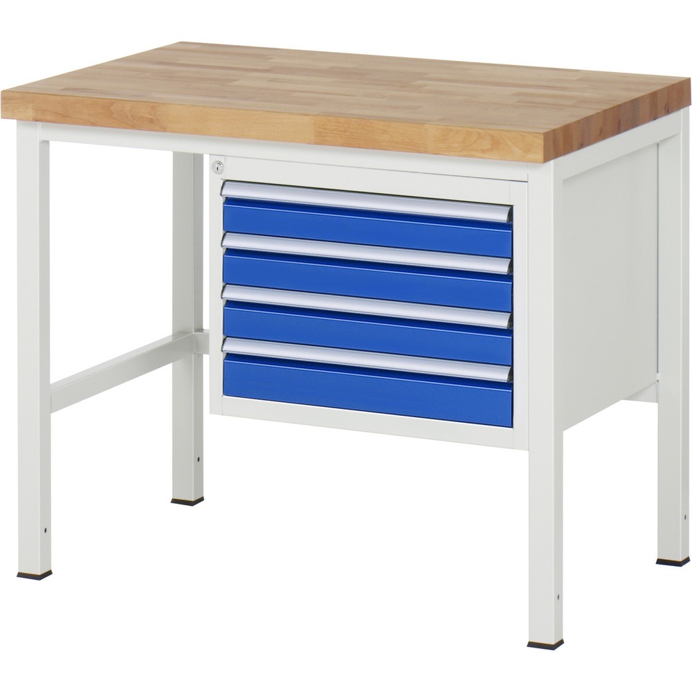 RAU Werkbank Serie 8000, HxBxT 840 x 1.000 x 700 mm, 4 x 90%-Auszug-Schubladen 4 x 90 mm, Schubladen-TK 100 kg