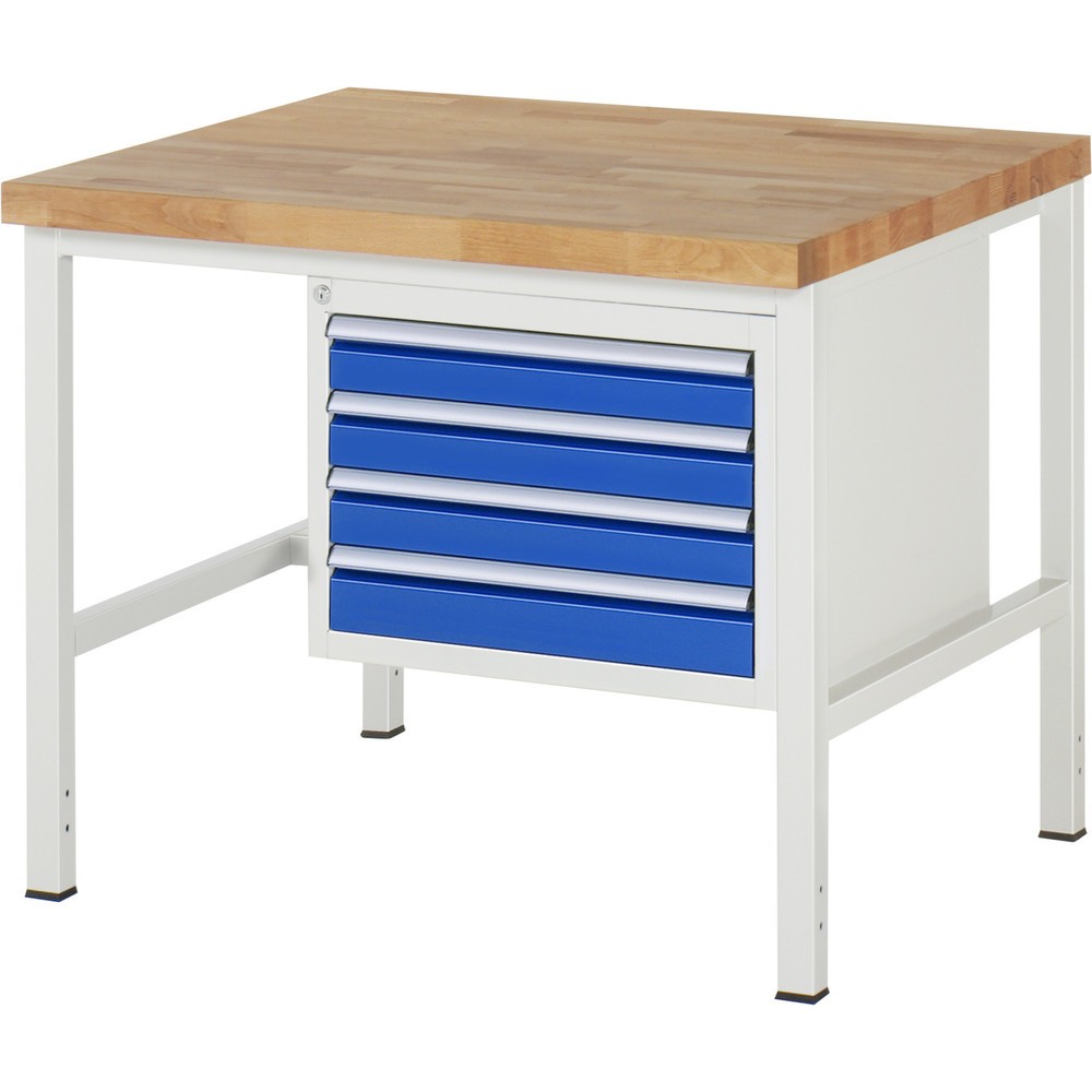 RAU Werkbank Serie 8000, HxBxT 840-1.040 x 1.000 x 900 mm, 4 x 100%-Auszug-Schubladen 4 x 90 mm, Breite 490 mm