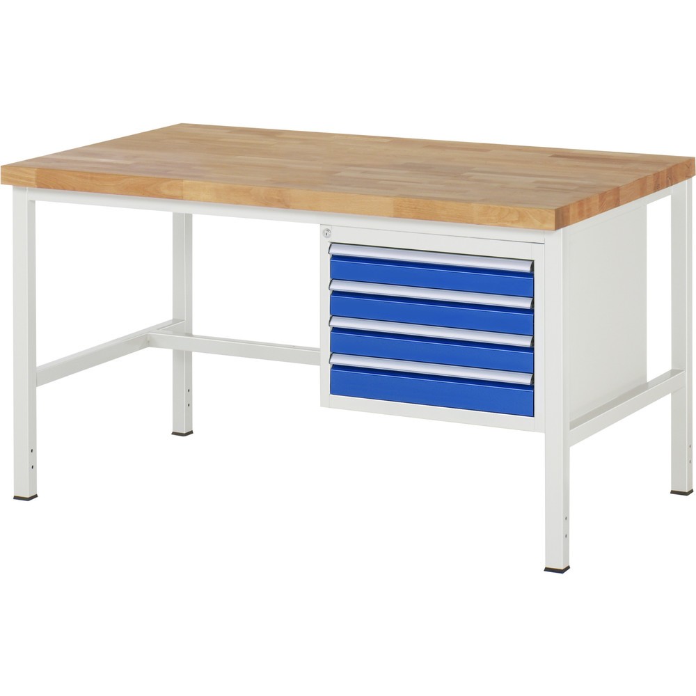 RAU Werkbank Serie 8000, HxBxT 840-1.040 x 1.500 x 900 mm, 4 x 90%-Auszug-Schubladen 4 x 90 mm, Breite 490 mm