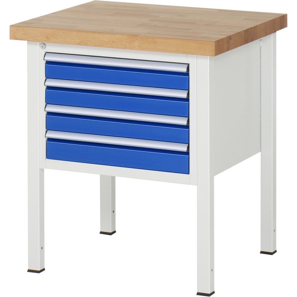 RAU Werkbank Serie 8000, HxBxT 840 x 750 x 700 mm, 4 x 90%-Auszug-Schubladen 4 x 90 mm, Schubladen-TK 100 kg