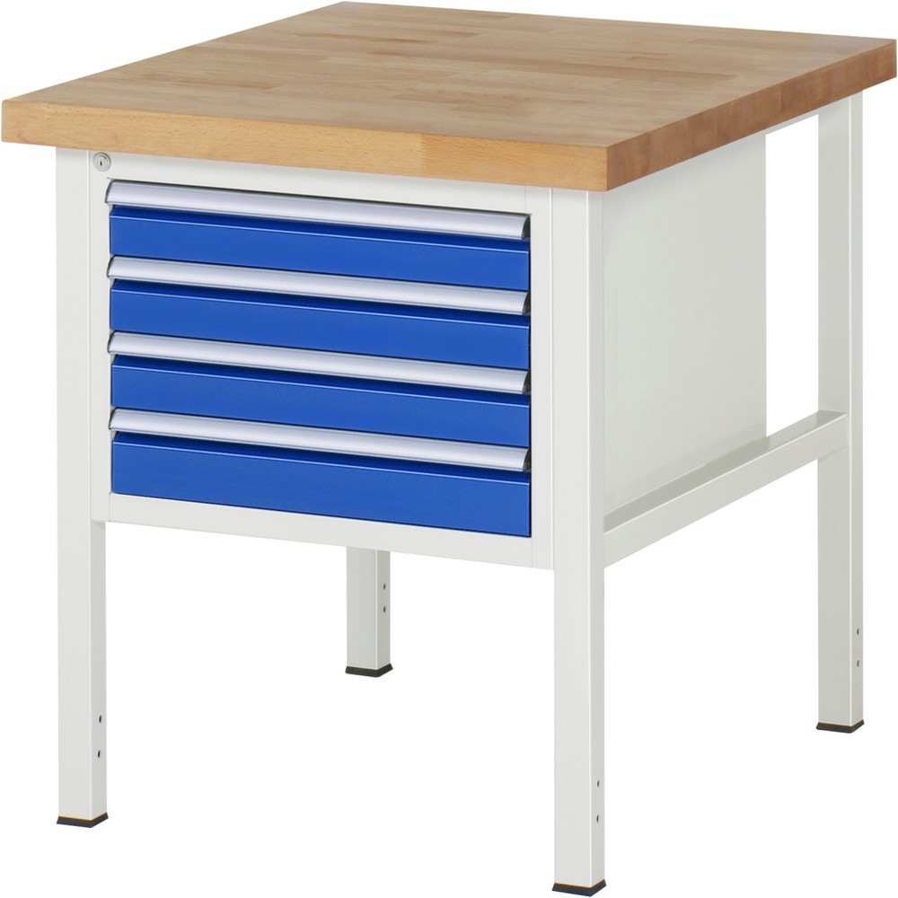 RAU Werkbank Serie 8000, HxBxT 840 x 750 x 900 mm, 4 x 100%-Auszug-Schubladen 4 x 90 mm, Schubladen-TK 100 kg