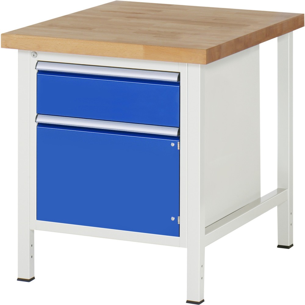 RAU Werkbank Serie 8000, 1 Flügeltür, HxBxT 840-1.040 x 750 x 900 mm, 1 x 90%-Auszug-Schublade, ErgoScript