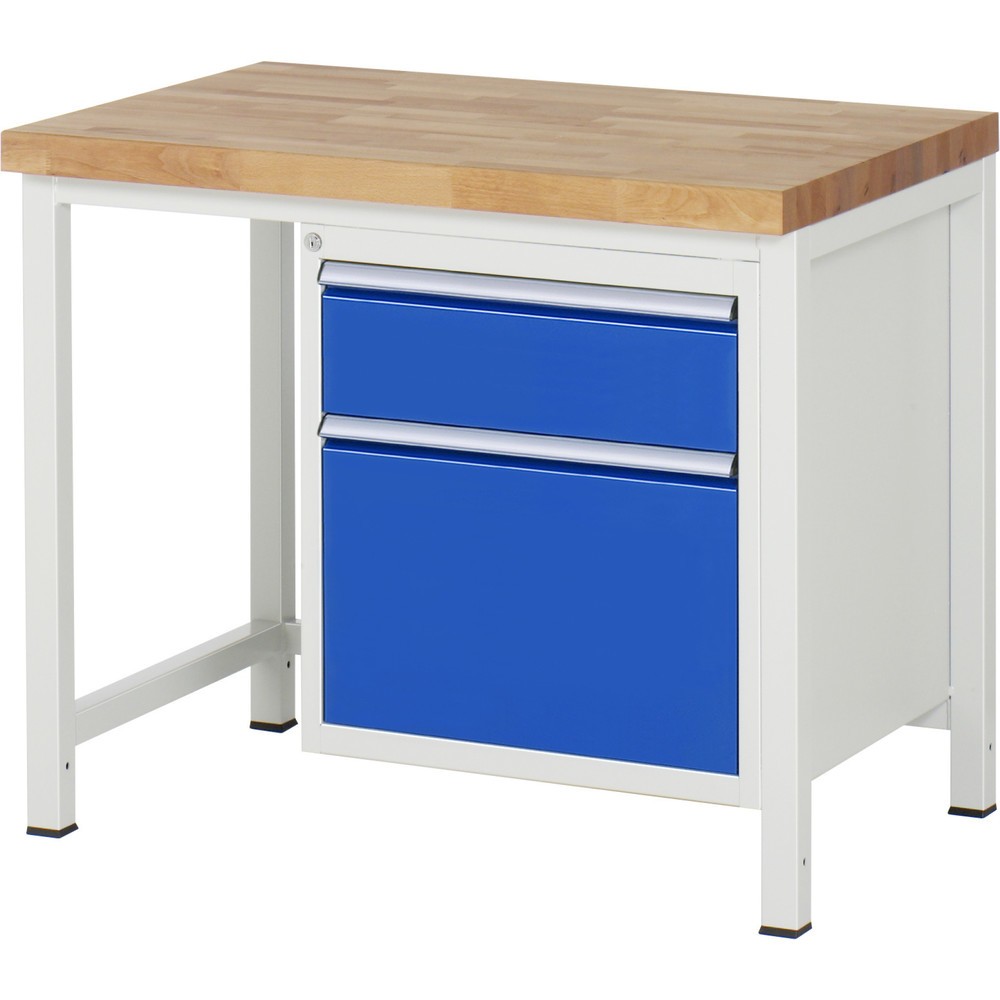 RAU Werkbank Serie 8000, HxBxT 840 x 1.000 x 700 mm, 2 x 90%-Auszug-Schubladen 1 x 180, 1 x 360 mm, Schubladen-TK 100 kg