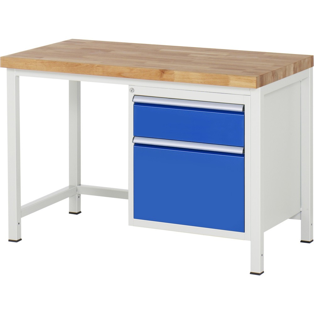 RAU Werkbank Serie 8000, HxBxT 840 x 1.250 x 700 mm, 2 x 100%-Auszug-Schubladen 1 x 180, 1 x 360 mm, Schubladen-TK 100 kg