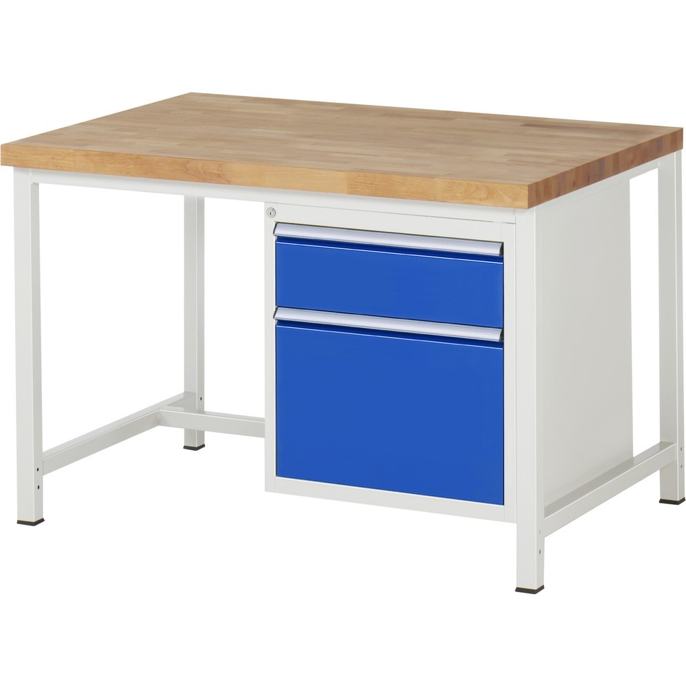 RAU Werkbank Serie 8000, HxBxT 840-1.040 x 1.250 x 900 mm, 2 x 90%-Auszug-Schubladen 1 x 180, 1 x 360 mm, Schubladen-TK 100 kg