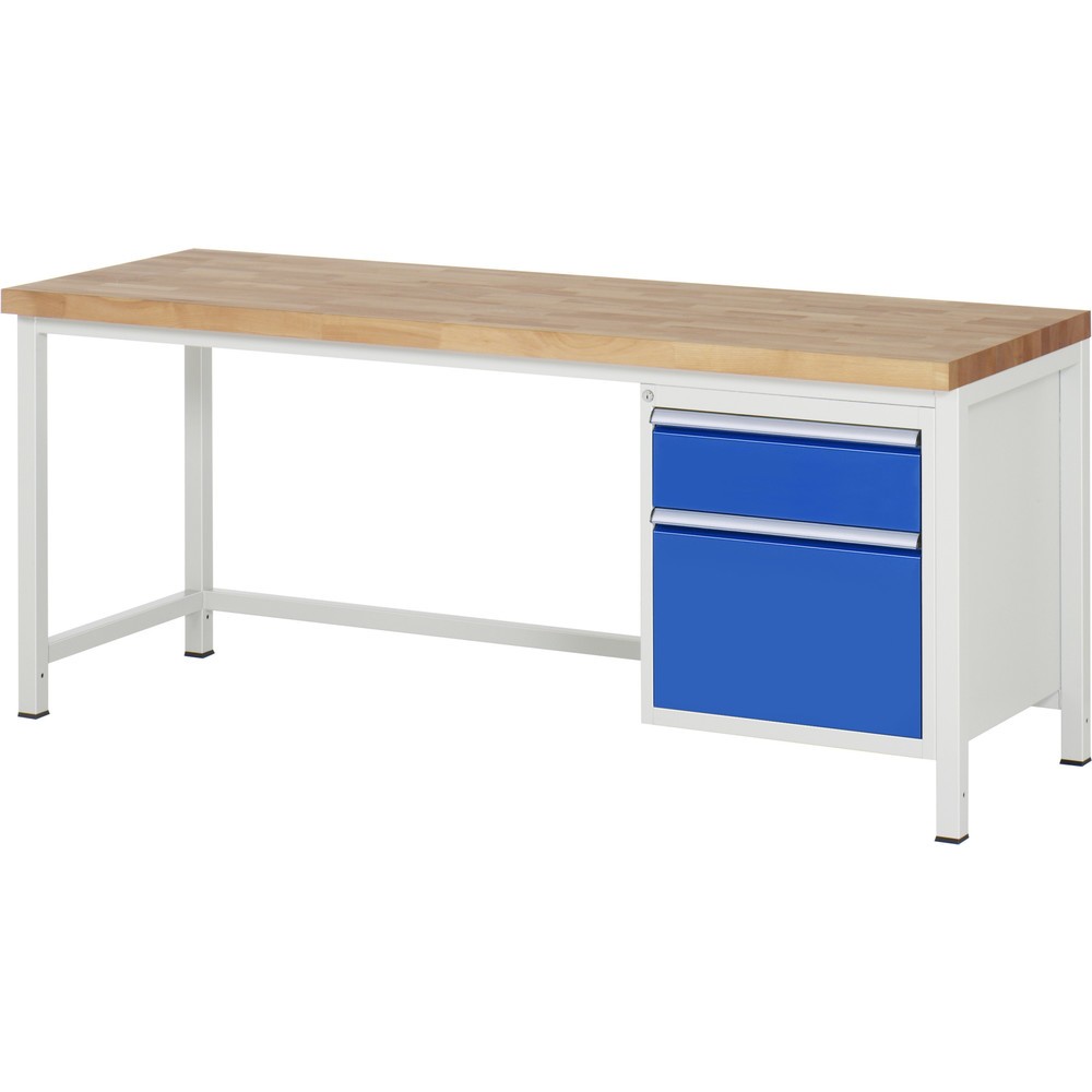 RAU Werkbank Serie 8000, HxBxT 840 x 2.000 x 700 mm, 2 x 90%-Auszug-Schubladen 1 x 180, 1 x 360 mm, Schubladen-TK 100 kg