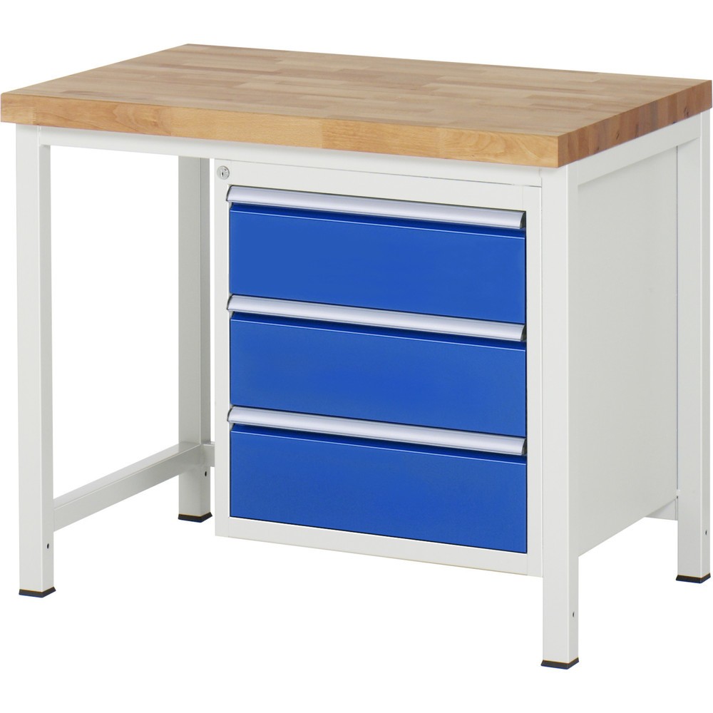 RAU Werkbank Serie 8000, HxBxT 840 x 1.000 x 700 mm, 3 x 100%-Auszug-Schubladen 3 x 180 mm, Schubladen-TK 100 kg
