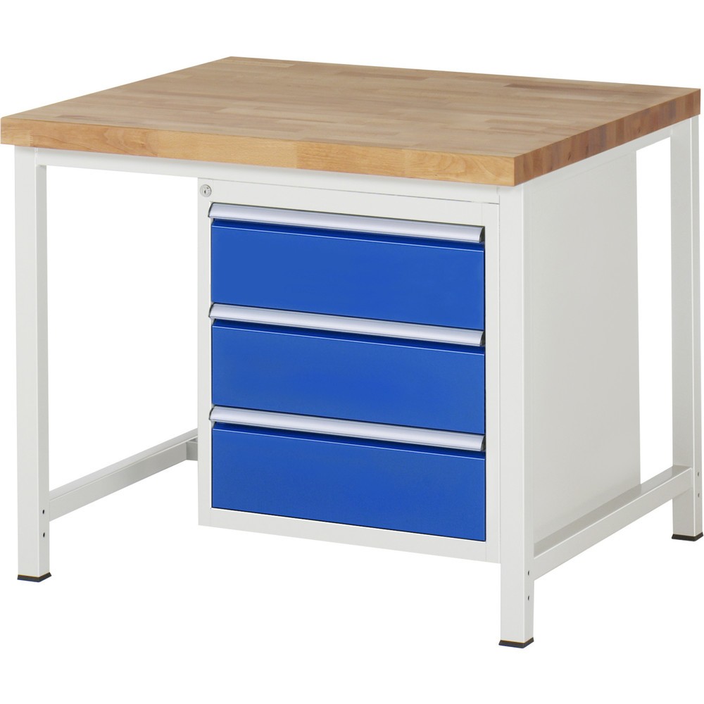 RAU Werkbank Serie 8000, HxBxT 840-1.040 x 1.000 x 900 mm, 3 x 100%-Auszug-Schubladen 3 x 180 mm, Schubladen-TK 100 kg