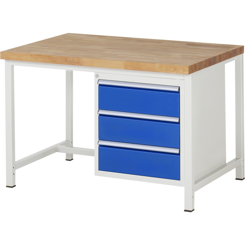 RAU Werkbank Serie 8000, HxBxT 840 x 1.250 x 900 mm, 3 x 100%-Auszug-Schubladen 3 x 180 mm, Schubladen-TK 100 kg