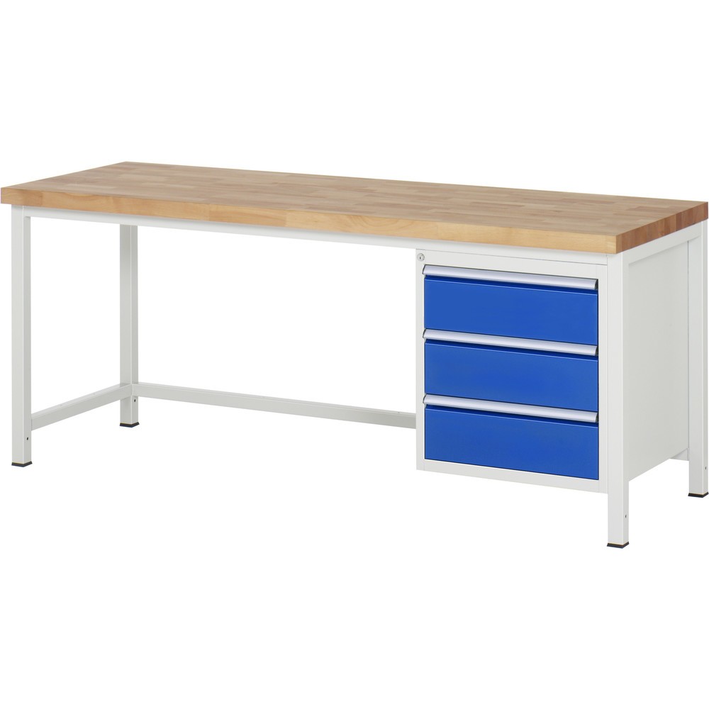 RAU Werkbank Serie 8000, HxBxT 840 x 2.000 x 700 mm, 3 x 90%-Auszug-Schubladen 3 x 180 mm, Schubladen-TK 100 kg