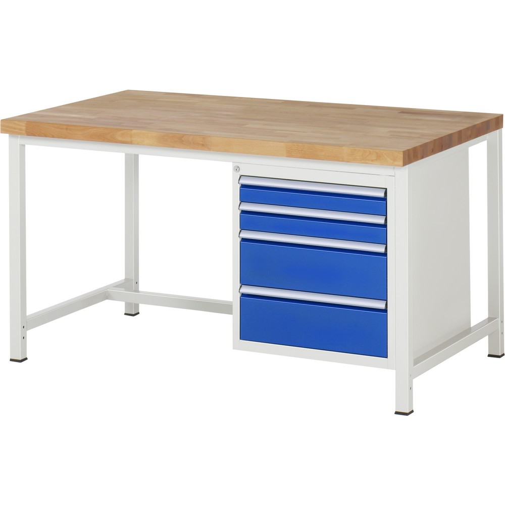 RAU Werkbank Serie 8000, HxBxT 840 x 1.500 x 900 mm, 4 x 100%-Auszug-Schubladen 2 x 90, 2 x 180 mm, Schubladen-TK 100 kg
