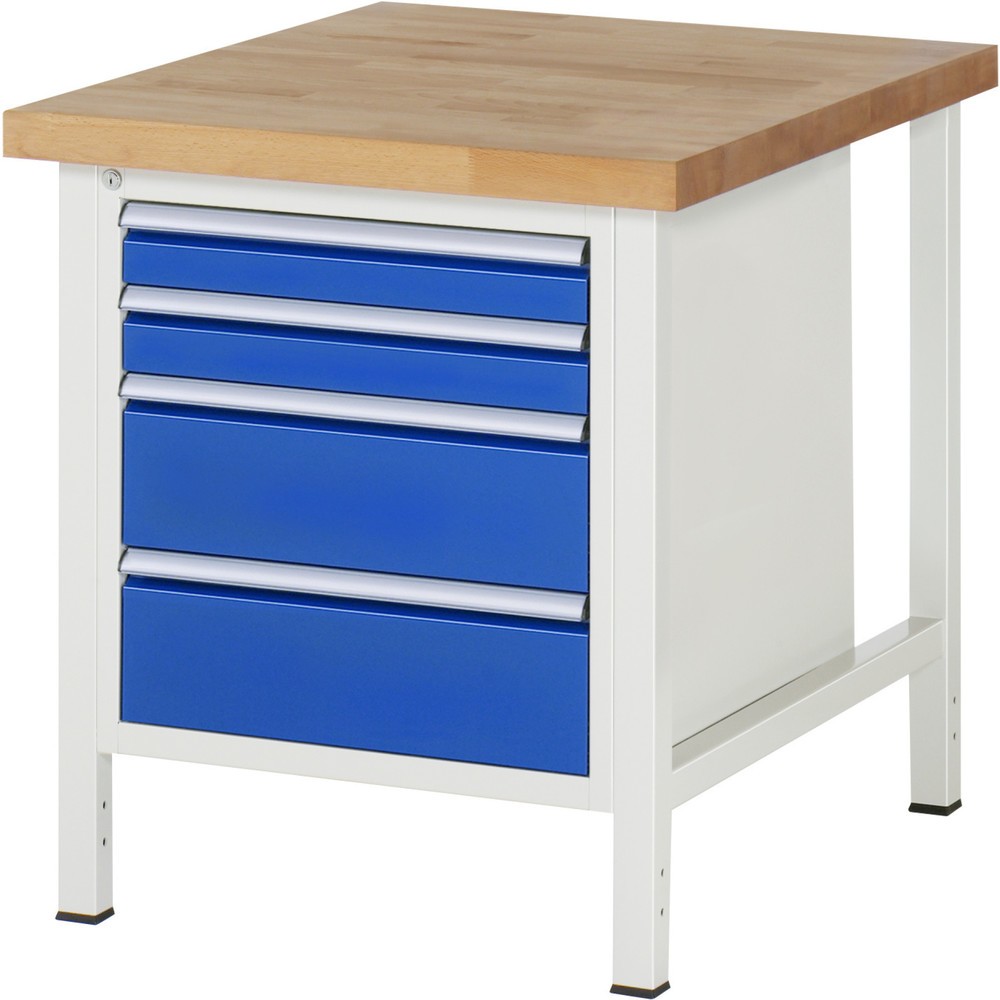 RAU Werkbank Serie 8000, HxBxT 840-1.040 x 750 x 900 mm, 4 x 90%-Auszug-Schubladen 2 x 90, 2 x 180 mm, Breite 490 mm