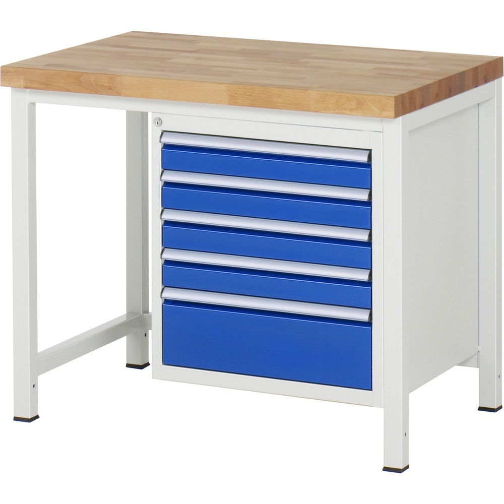 RAU Werkbank Serie 8000, HxBxT 840 x 1.000 x 700 mm, 5 x 90%-Auszug-Schubladen 4 x 90, 1 x 180 mm, Schubladen-TK 100 kg