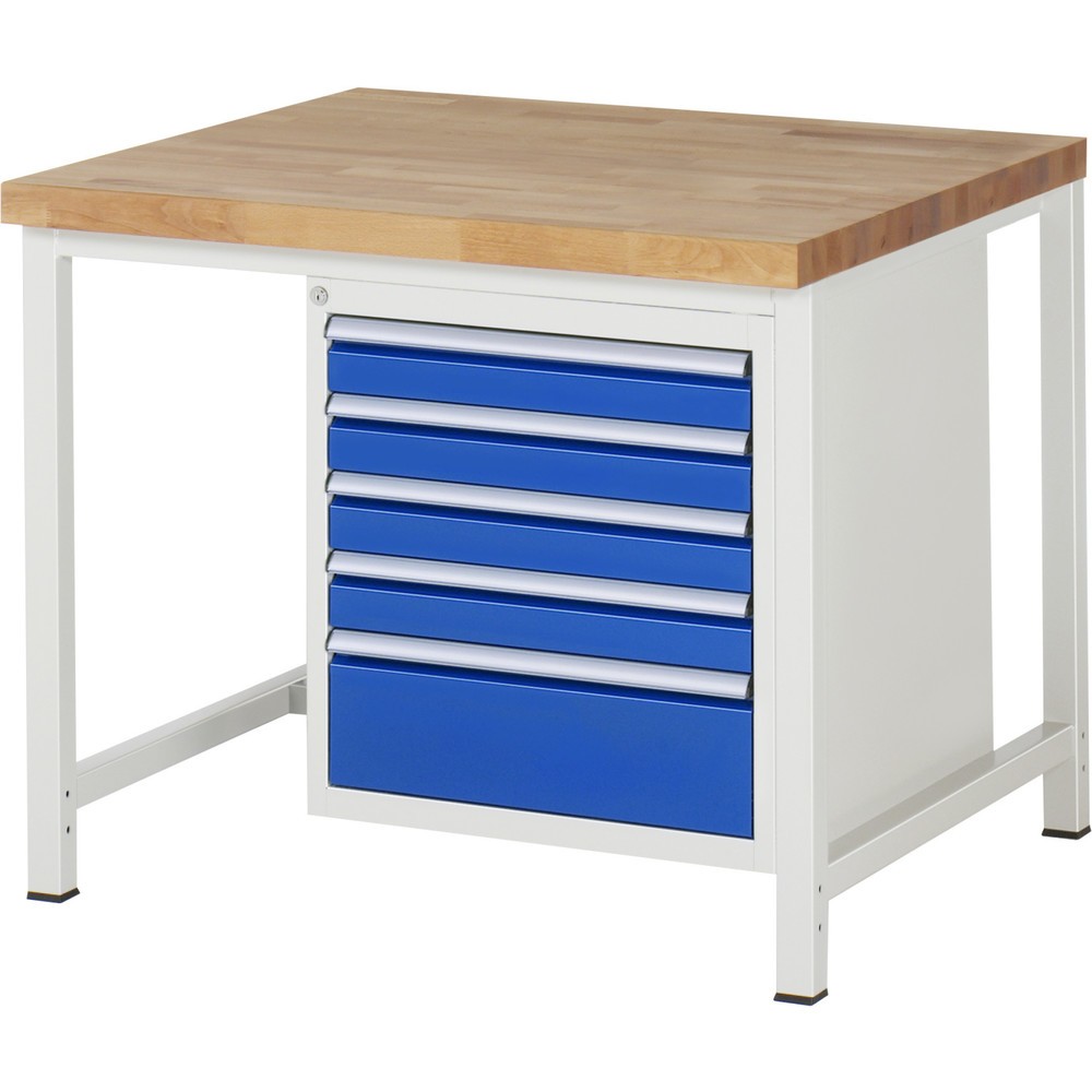 RAU Werkbank Serie 8000, HxBxT 840 x 1.000 x 900 mm, 5 x 100%-Auszug-Schubladen 4 x 90, 1 x 180 mm, Schubladen-TK 100 kg