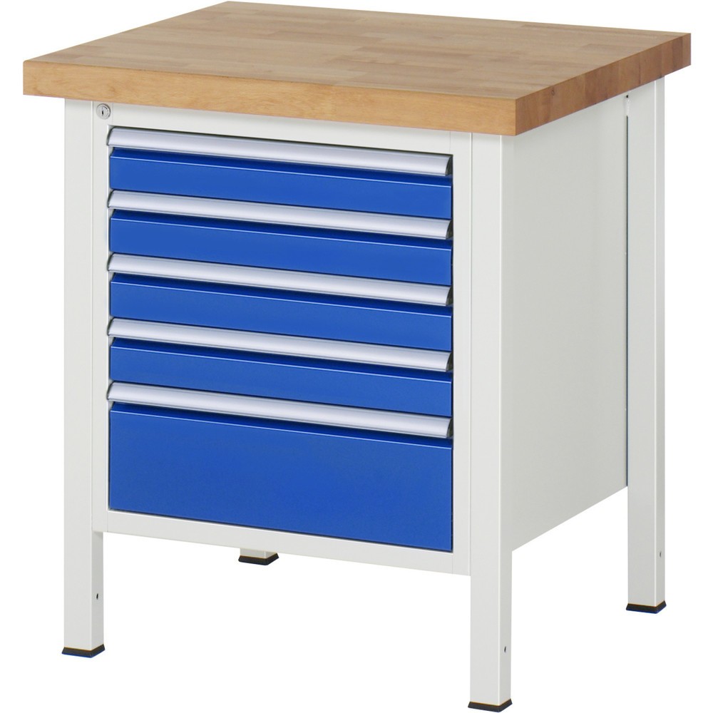 RAU Werkbank Serie 8000, HxBxT 840 x 750 x 700 mm, 5 x 100%-Auszug-Schubladen 4 x 90, 1 x 180 mm, Schubladen-TK 100 kg