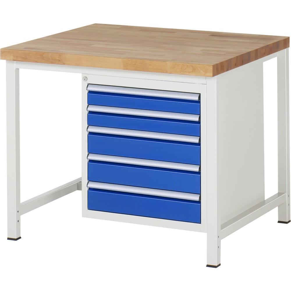 RAU Werkbank Serie 8000, HxBxT 840 x 1.000 x 900 mm, 5 x 90%-Auszug-Schubladen 2 x 90, 3 x 120 mm, Schubladen-TK 100 kg