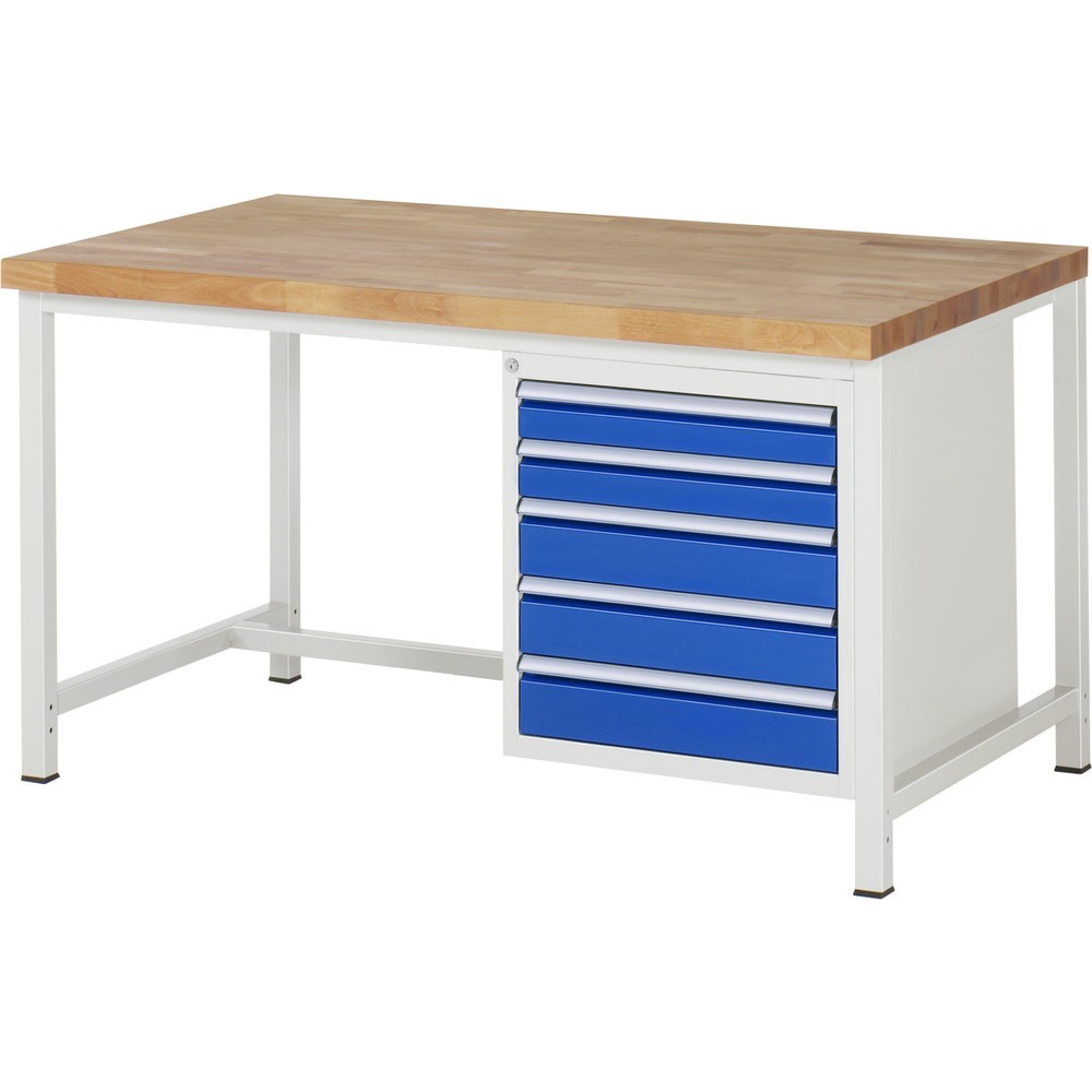 RAU Werkbank Serie 8000, HxBxT 840 x 1.500 x 900 mm, 5 x 90%-Auszug-Schubladen 2 x 90, 3 x 120 mm, Schubladen-TK 100 kg