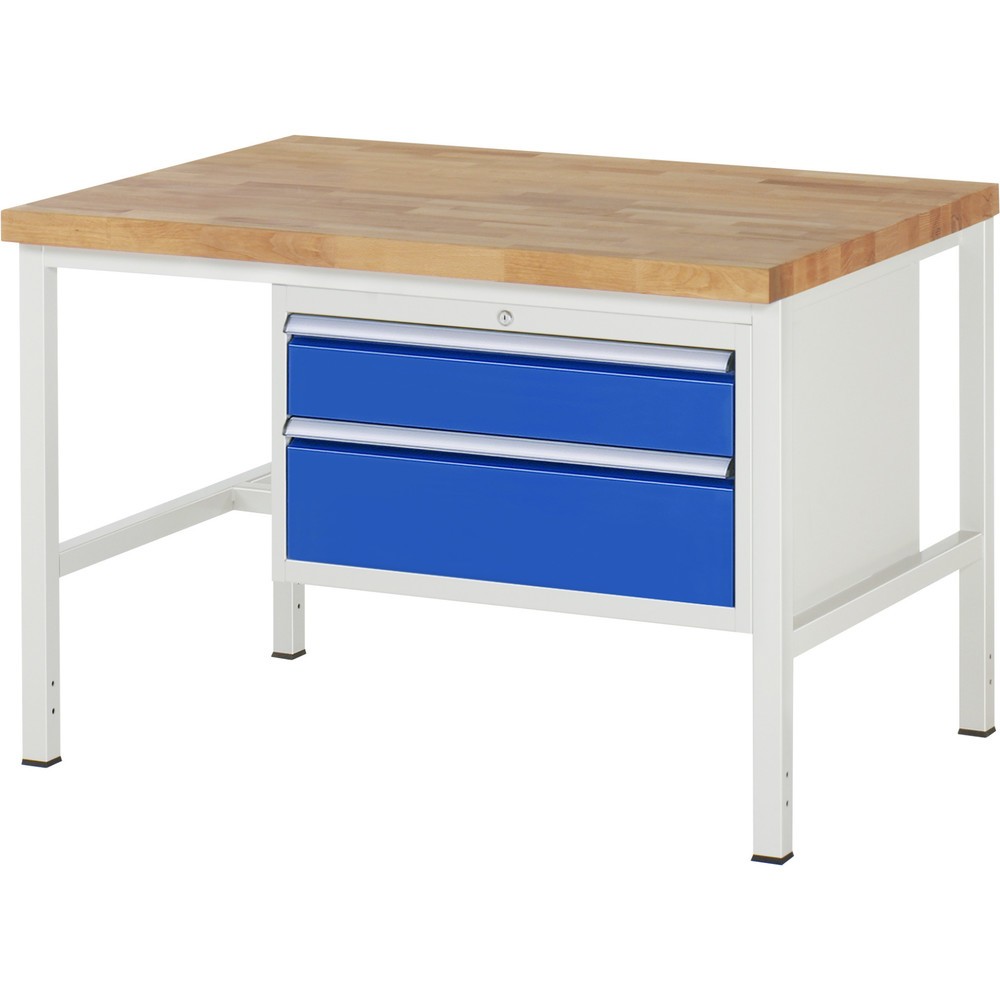 RAU Werkbank Serie 8000, HxBxT 840-1.040 x 1.250 x 900 mm, 2 x 100%-Auszug-Schubladen 1 x 150, 1 x 210 mm, Schubladen-TK 75 kg