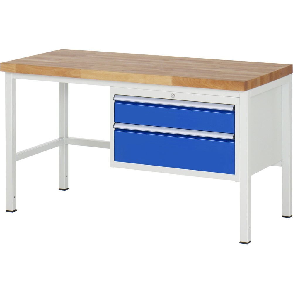 RAU Werkbank Serie 8000, HxBxT 840-1.040 x 1.500 x 700 mm, 2 x 90%-Auszug-Schubladen 1 x 150, 1 x 210 mm, Schubladen-TK 75 kg